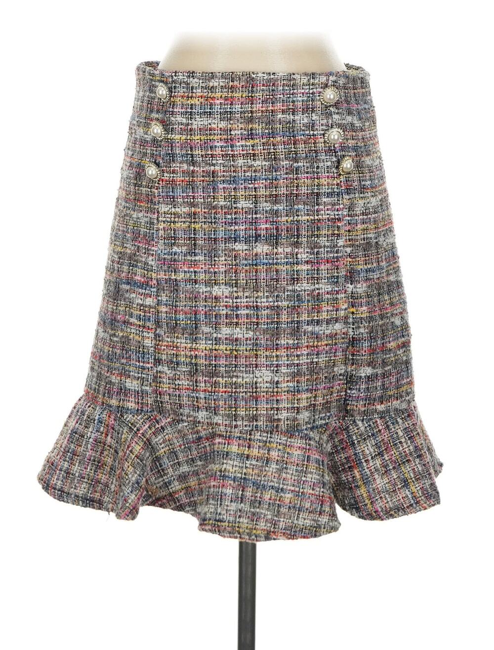 Jealous Tomato Multi-Color Tweed Ruffled Skirt with Buttons Sz.  S